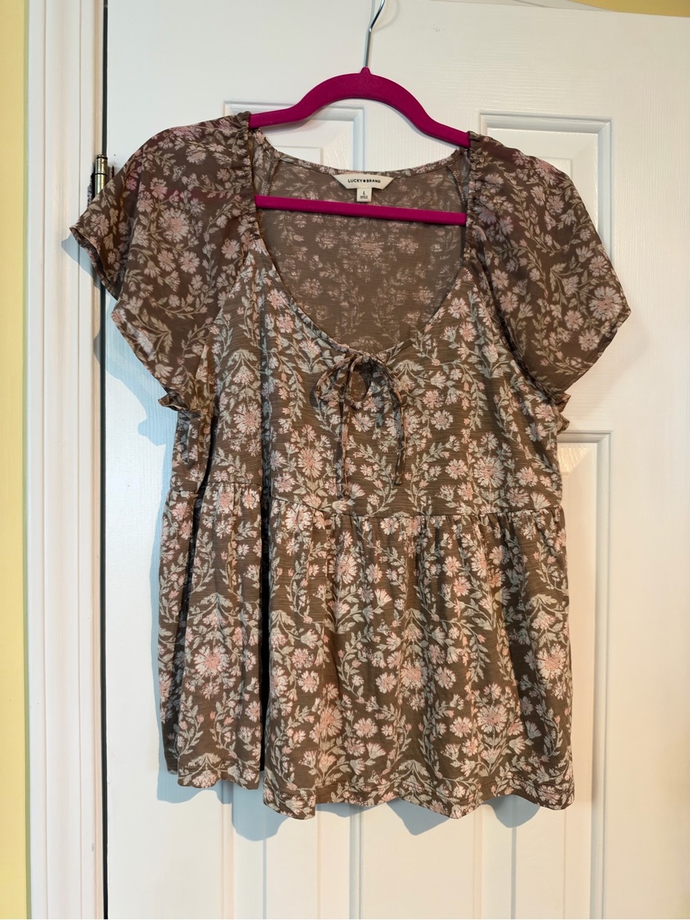 Lucky Brand Floral Tie-Front Flutter Sleeve Blouse